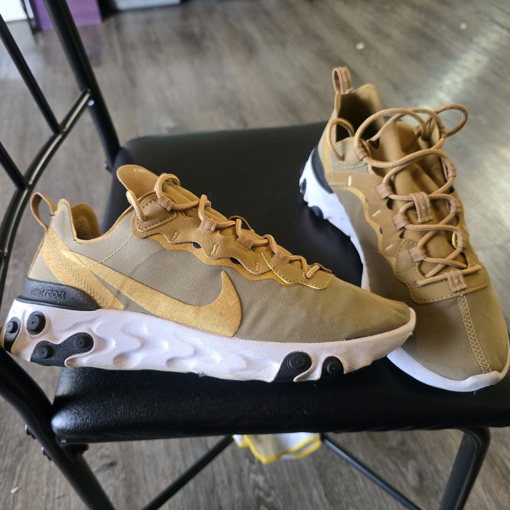 Nike React Element 55 Metallic Gold Men 8 Metallic Gold Run Shoes BQ6166-700 - Picture 3 of 11